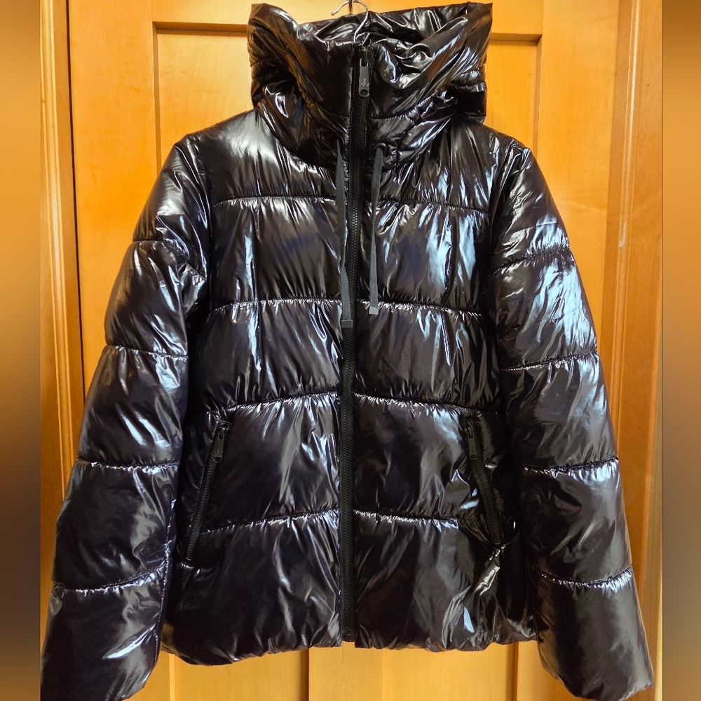 Sam Edelman | Glossy Hooded Puffer Jacket – Black – Women’s Small - Picture 4 of 12